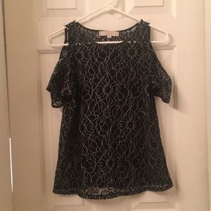 Sheer, black and silver, cold shoulder top
